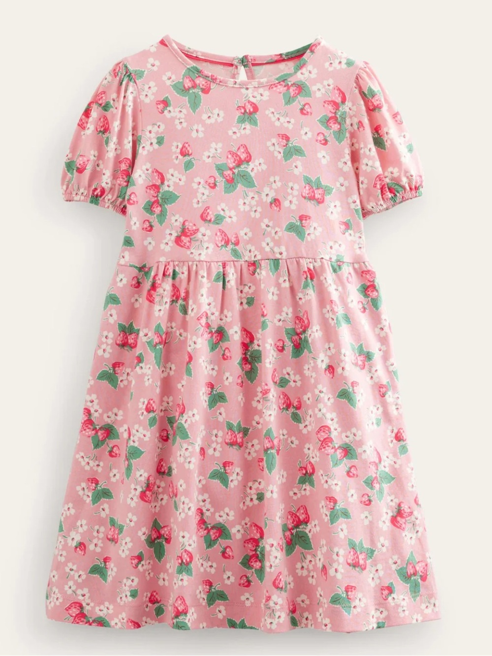 Mini Boden Pink Strawberry & Floral Girls' Cotton Dress Size 11-12Y
